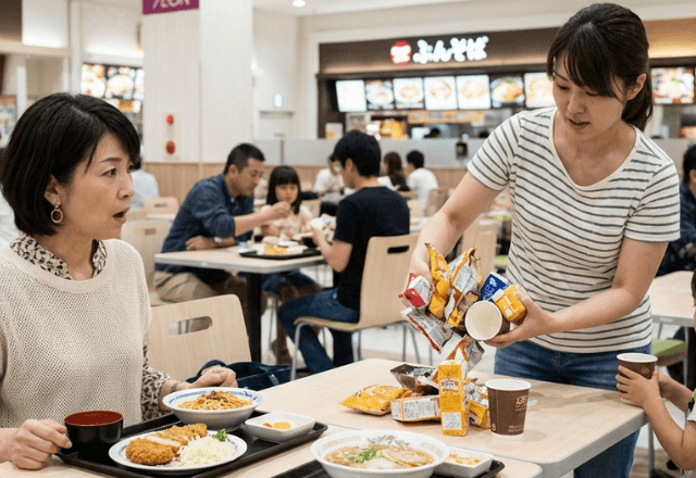 フードコートで…隣の客が”ゴミをテーブルに載せてくる”ので注意した結果⇒【あり得ない捨て台詞】に「え…？」