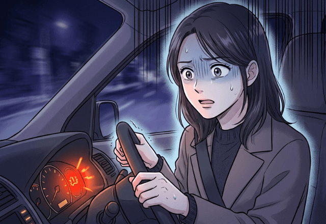 夜の車道で…「何のランプ？」謎の異音に焦る私。車を停めようとした直後⇒発覚した【恐ろしすぎる異常】にゾッ…