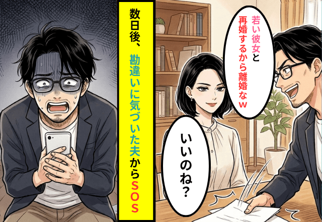 浮気夫「若い彼女と再婚するから離婚で！慰謝料は払う（笑）」私「いいのね？」数日後⇒勘違いに気づいた夫からSOS