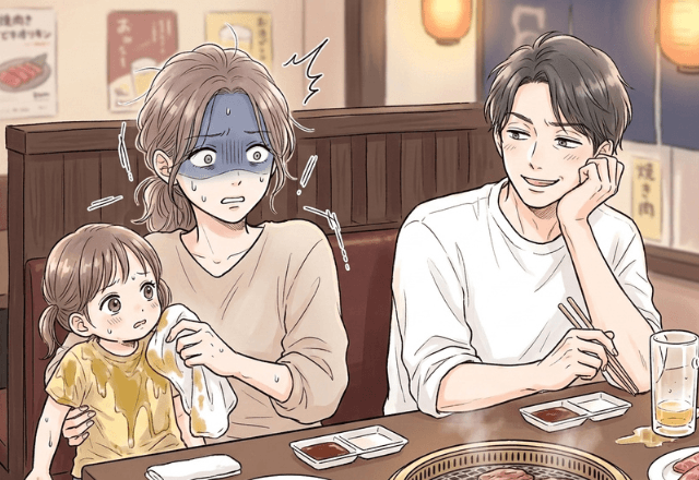 焼肉屋で…店員のミスで子どもがずぶ濡れに。注意しない夫を問い詰めた結果⇒予想外すぎる【最低な返答】に絶句…