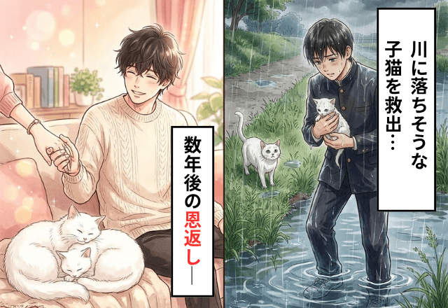 下校中…川に落ちそうな子猫をずぶ濡れで救出。数年後⇒猫からの【一生ものの恩返し】に思わず涙…