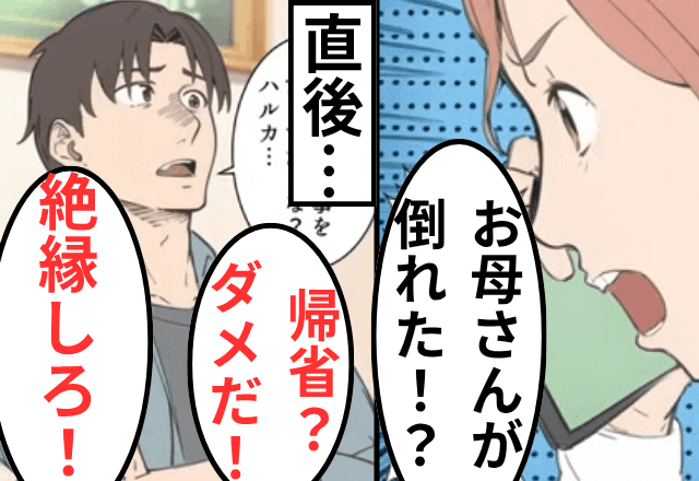 母が入院中…私「帰省させて」夫「お前は俺の嫁だろ？親と絶縁して俺の世話だけしてろ（笑）」⇒”夫”と絶縁した結果