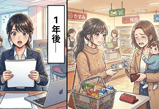 スーパーで…見知らぬ女性に2千円貸した私。1年後⇒【職場の倒産危機】を救ったまさかの理由に「ウソ…！？」